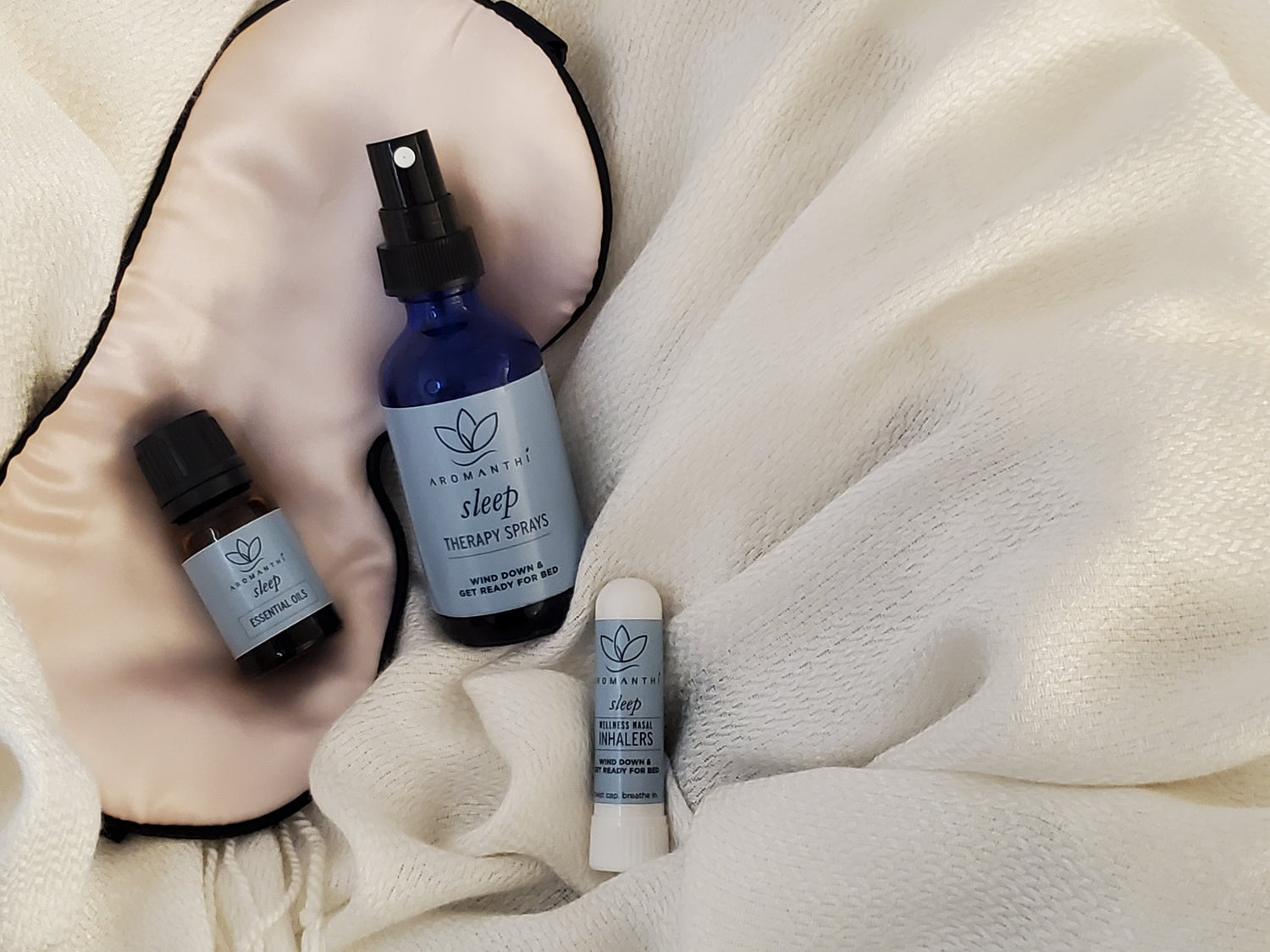 Aromanthi Sleep Aid Wellness Bundle. Choose from a variety of self-care bundles that feature healthy skin, sleep aid, physical, emotional, daily wellness collections. Prices range from $75-$125. Made with essential oils for natural aromatherapy benefits.