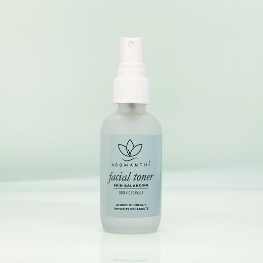 Aromatherapy Face Toner by Aromanthi Clean Beauty & Wellness. Made with essential oils and witch hazel for clean beauty skincare.