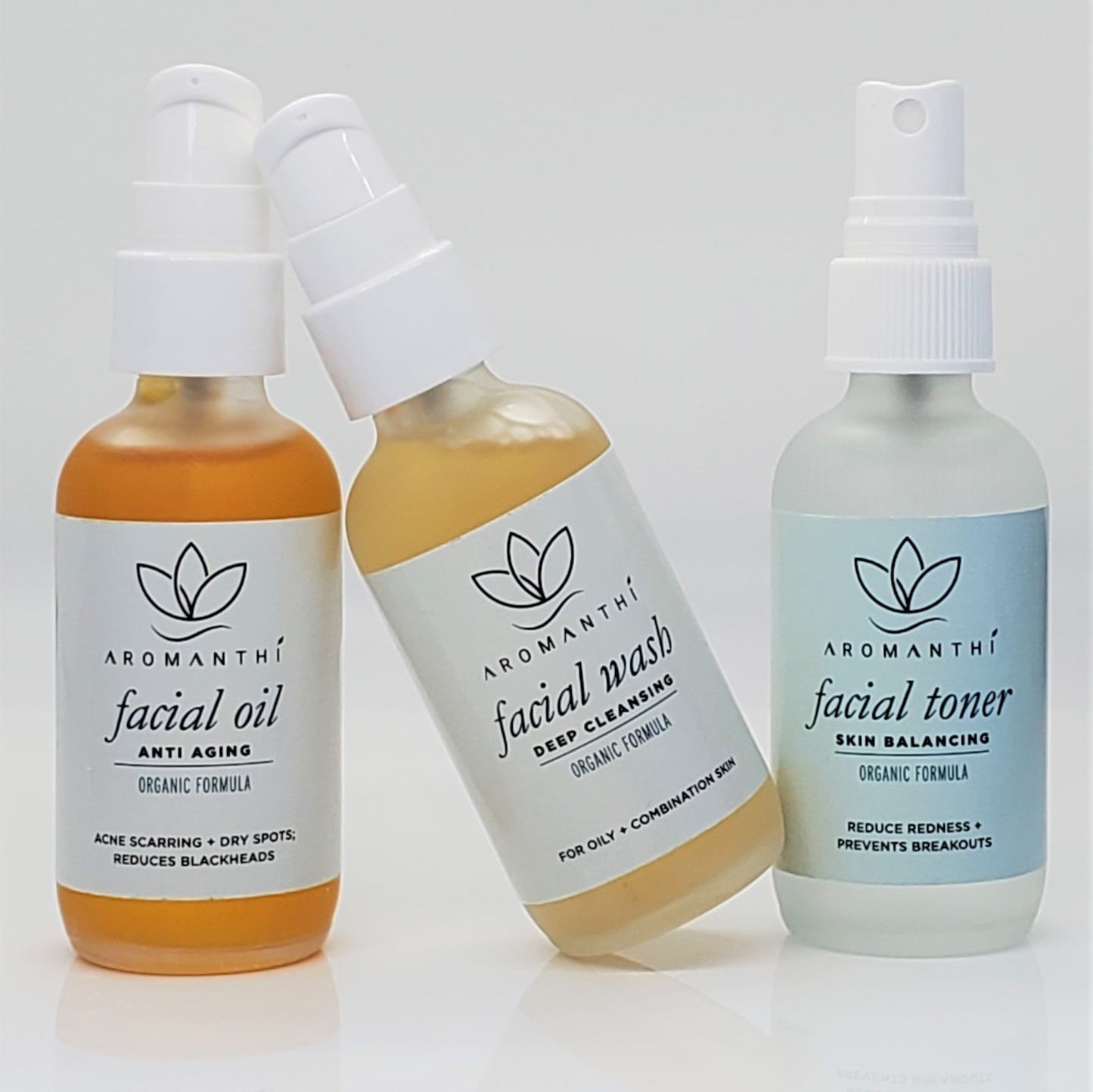 Skin Care Bundle - Aromanthi Aromatherapy Face Toner, Wash, Oil with Essential Oils