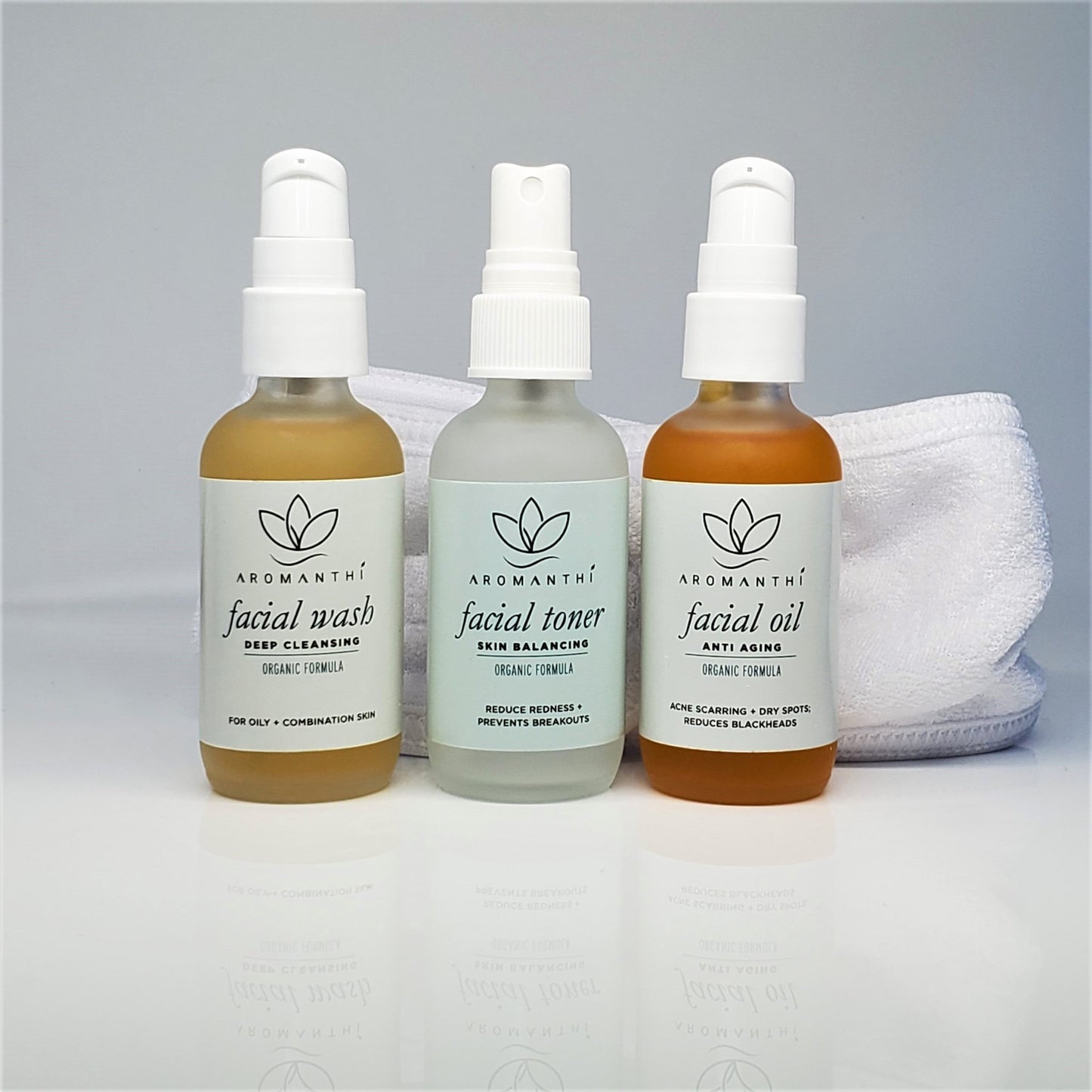 Skin Care Bundle - Aromanthi Aromatherapy Face Toner, Wash, Oil with Essential Oils