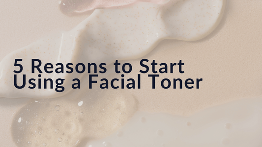 A background of skincare products with the headline 5 reasons to start using a facial toner