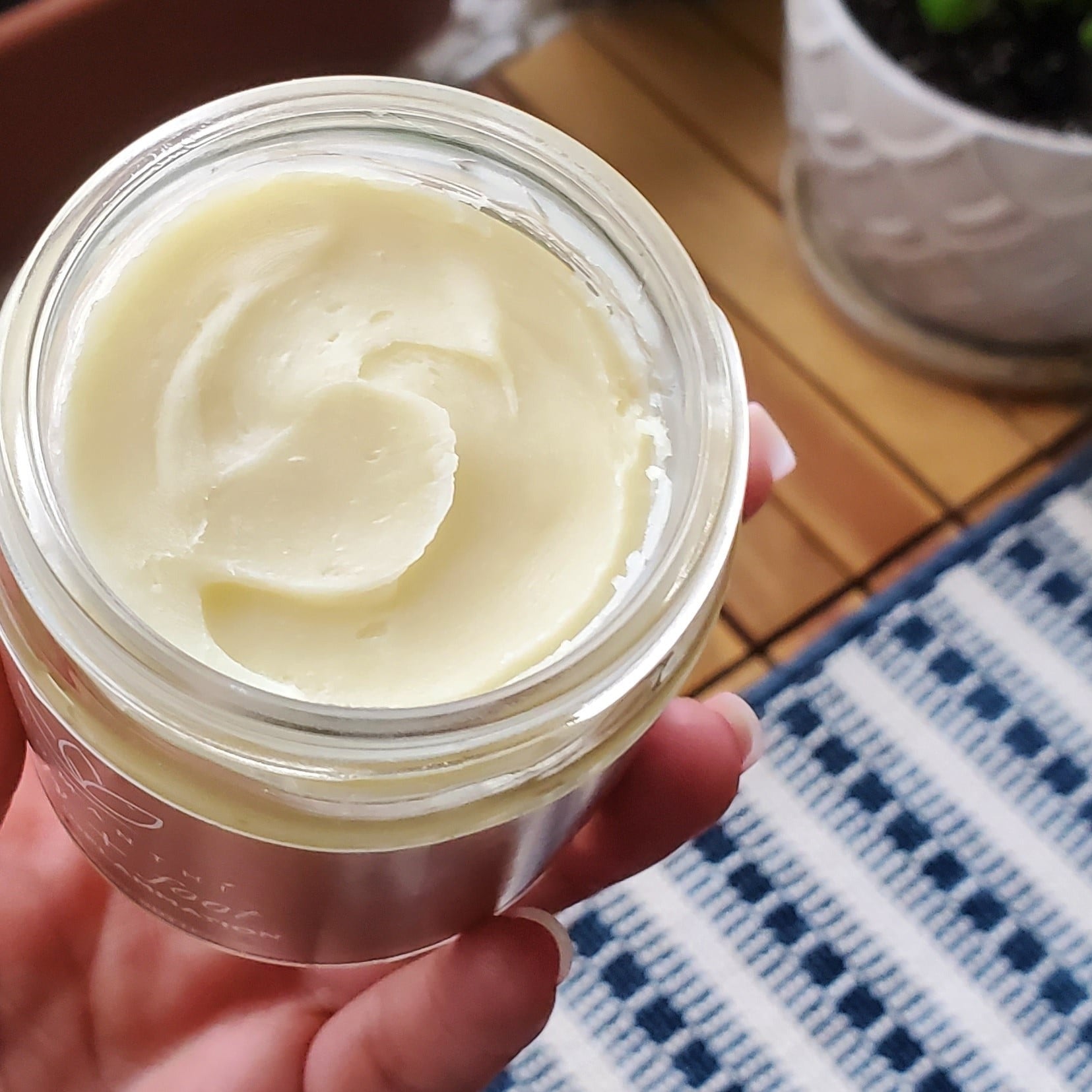 A close up image of the texture of whipped body butter