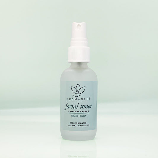 Aromatherapy Face Toner by Aromanthi Clean Beauty & Wellness. Made with essential oils and witch hazel for clean beauty skincare.