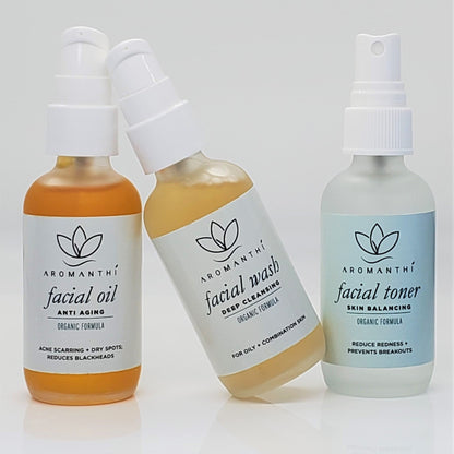 Skin Care Bundle - Aromanthi Aromatherapy Face Toner, Wash, Oil with Essential Oils