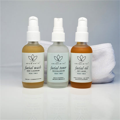 Skin Care Bundle - Aromanthi Aromatherapy Face Toner, Wash, Oil with Essential Oils